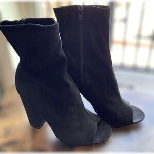 Black Faux Suede High Ankle Booties